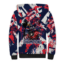 USA Ice Hockey Champions Eagle Sherpa Hoodie Patriotic Paint Splash Graffiti Art
