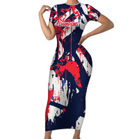 USA Ice Hockey Champions Eagle Short Sleeve Bodycon Dress Patriotic Paint Splash Graffiti Art