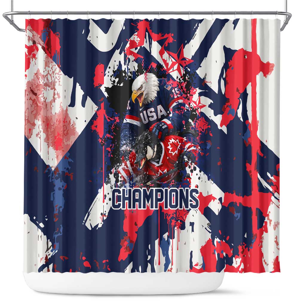 USA Ice Hockey Champions Eagle Shower Curtain Patriotic Paint Splash Graffiti Art