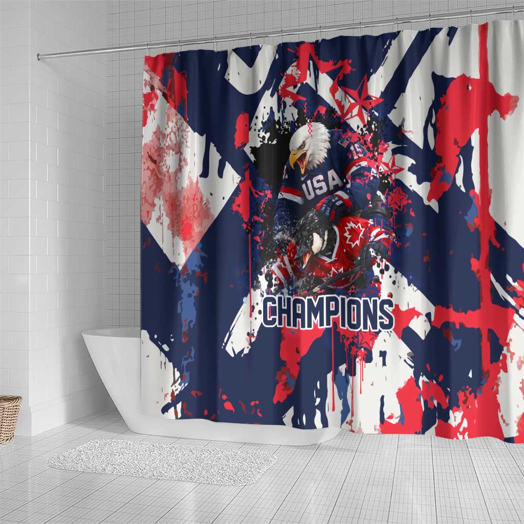 USA Ice Hockey Champions Eagle Shower Curtain Patriotic Paint Splash Graffiti Art