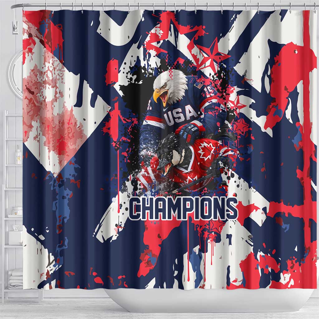 USA Ice Hockey Champions Eagle Shower Curtain Patriotic Paint Splash Graffiti Art