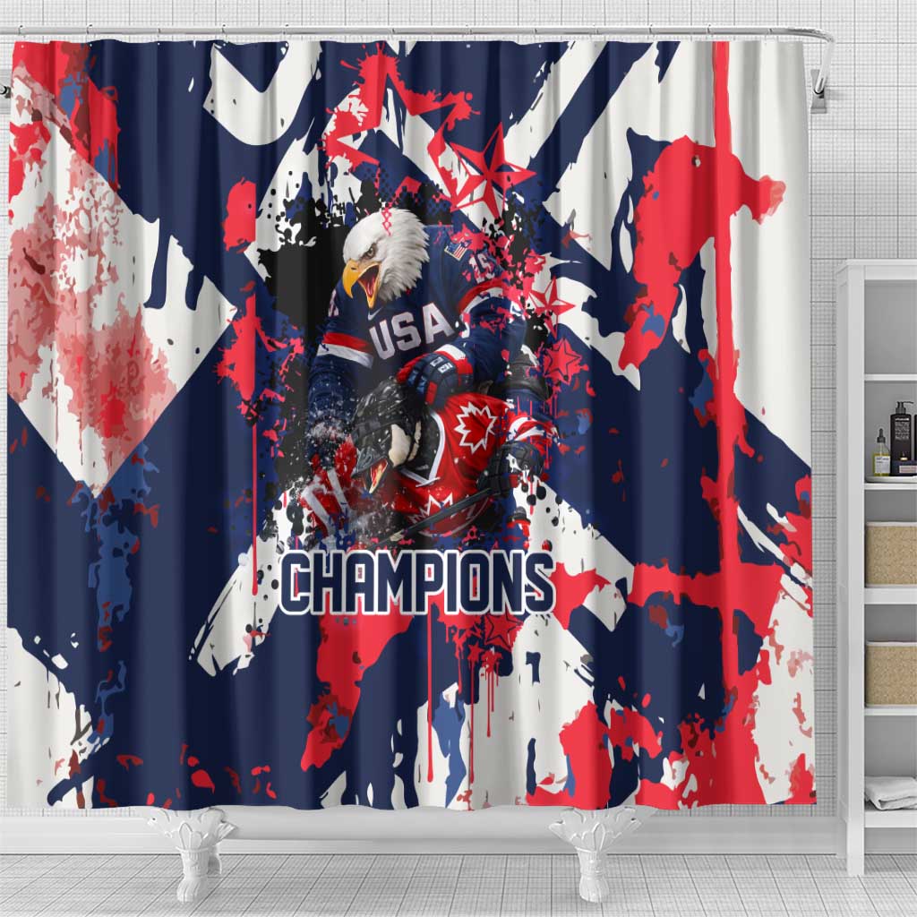 USA Ice Hockey Champions Eagle Shower Curtain Patriotic Paint Splash Graffiti Art
