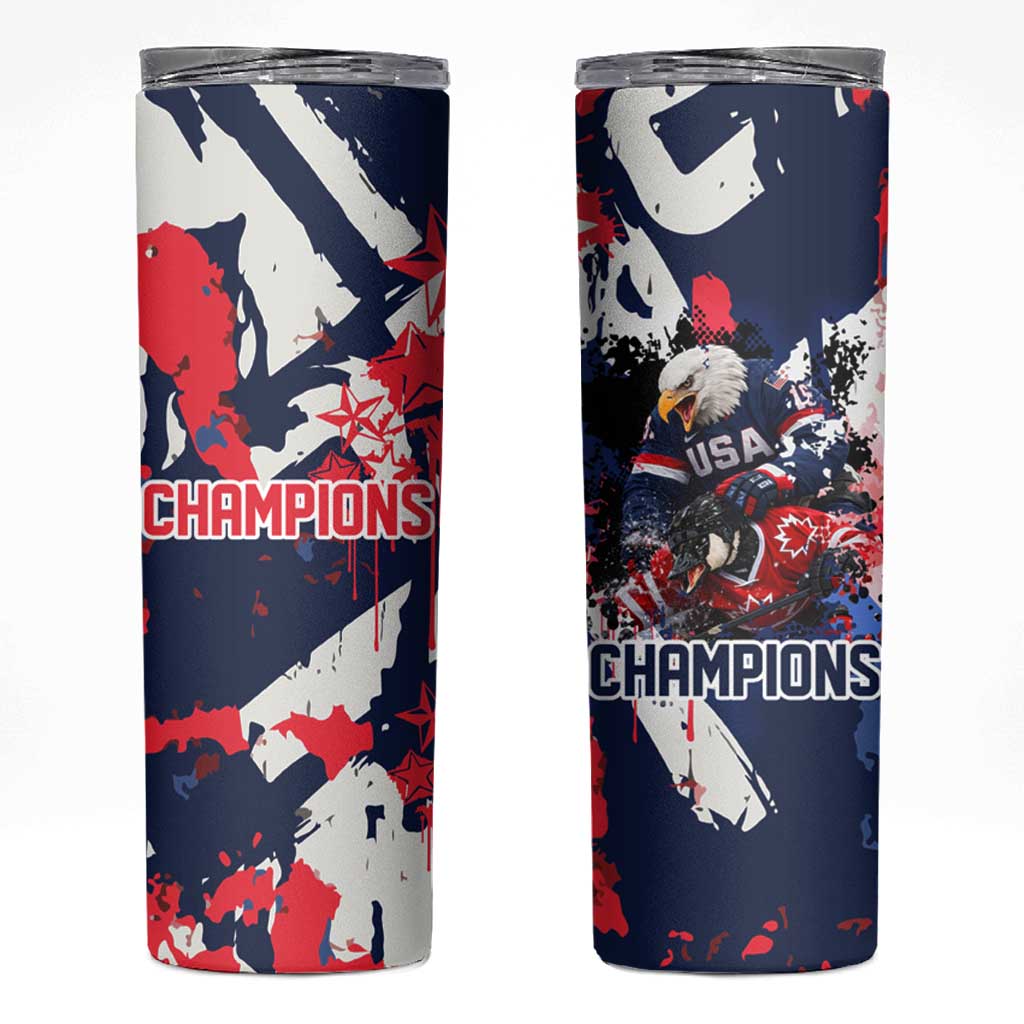 USA Ice Hockey Champions Eagle Skinny Tumbler Patriotic Paint Splash Graffiti Art
