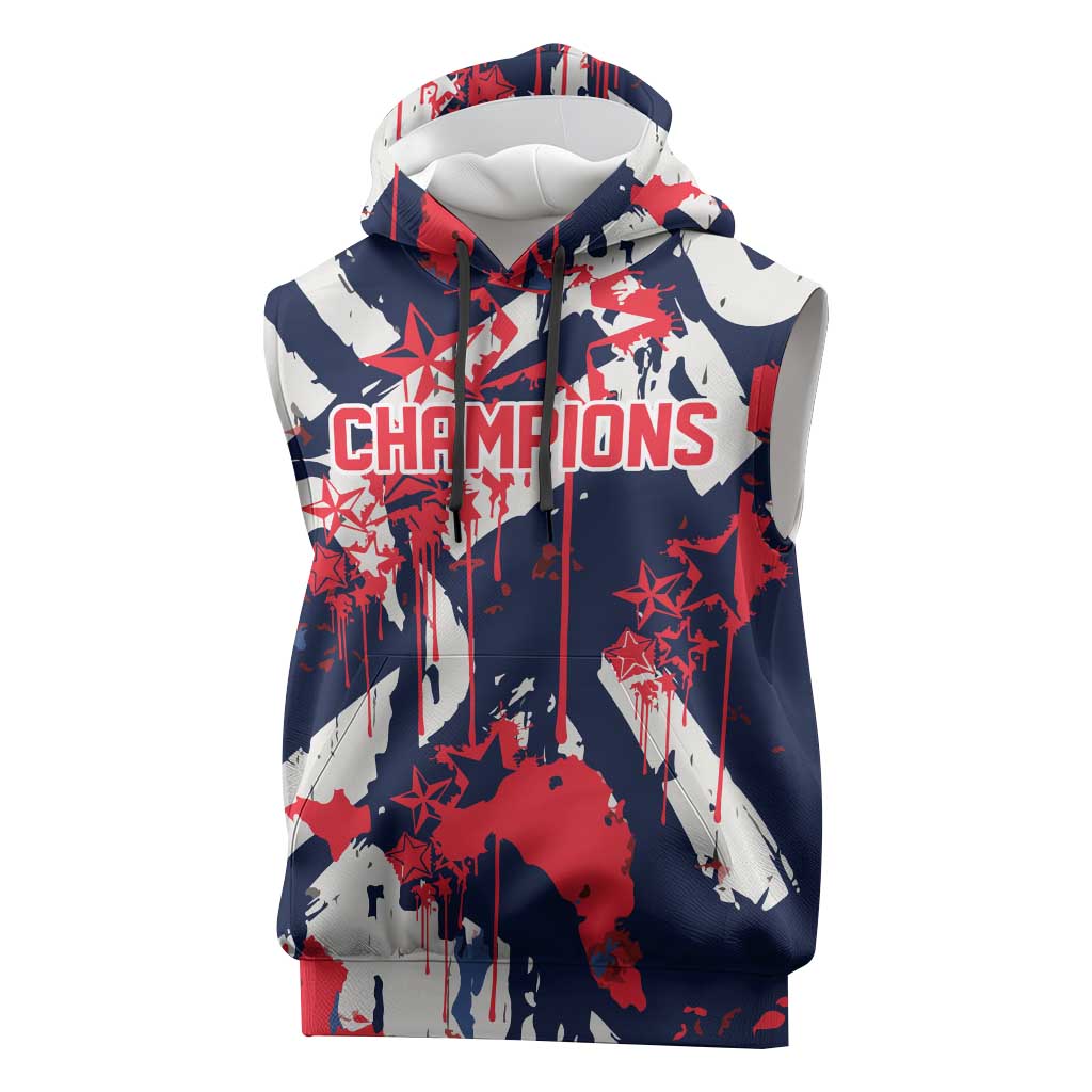USA Ice Hockey Champions Eagle Sleeveless Hoodie Patriotic Paint Splash Graffiti Art