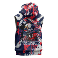 USA Ice Hockey Champions Eagle Sleeveless Hoodie Patriotic Paint Splash Graffiti Art