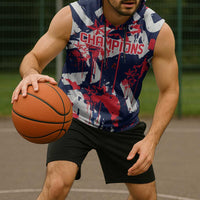 USA Ice Hockey Champions Eagle Sleeveless Hoodie Patriotic Paint Splash Graffiti Art
