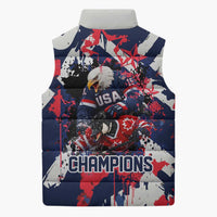 USA Ice Hockey Champions Eagle Sleeveless Puffer Jacket Patriotic Paint Splash Graffiti Art