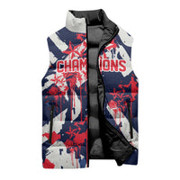 USA Ice Hockey Champions Eagle Sleeveless Puffer Jacket Patriotic Paint Splash Graffiti Art