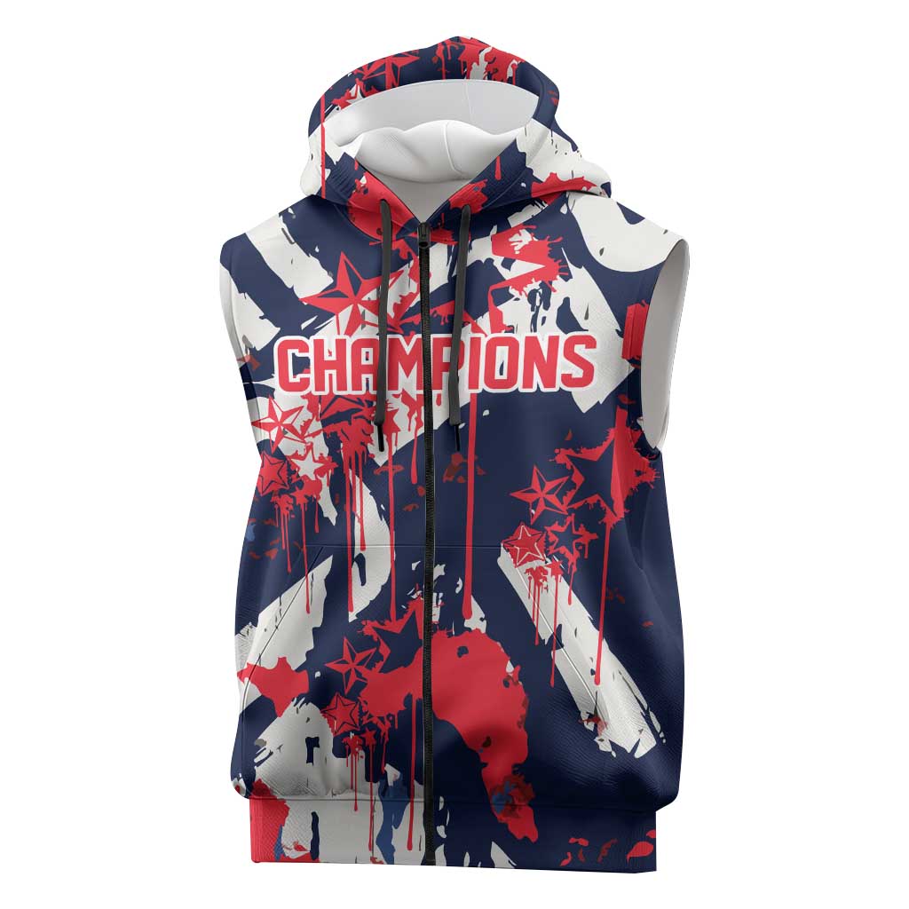 USA Ice Hockey Champions Eagle Sleeveless Zip Hoodie Patriotic Paint Splash Graffiti Art