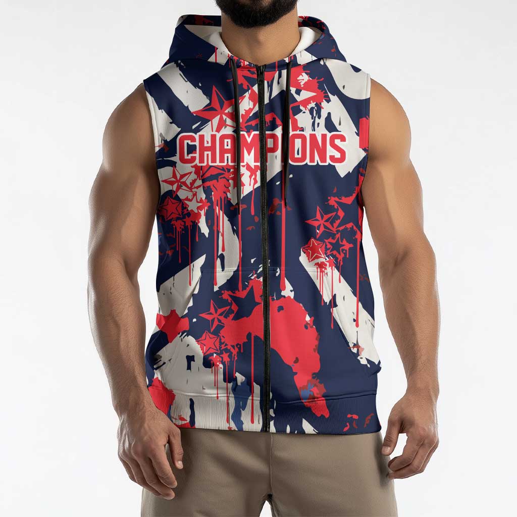 USA Ice Hockey Champions Eagle Sleeveless Zip Hoodie Patriotic Paint Splash Graffiti Art