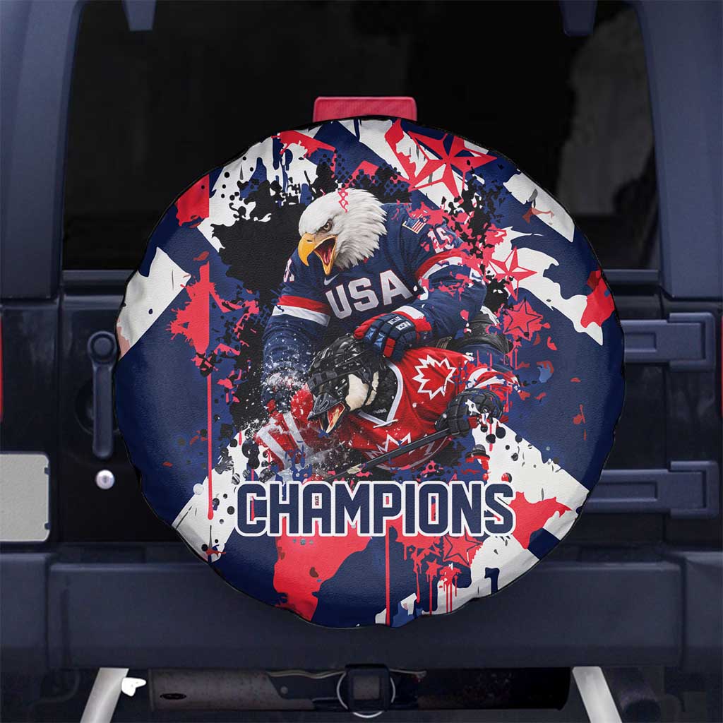USA Ice Hockey Champions Eagle Spare Tire Cover Patriotic Paint Splash Graffiti Art
