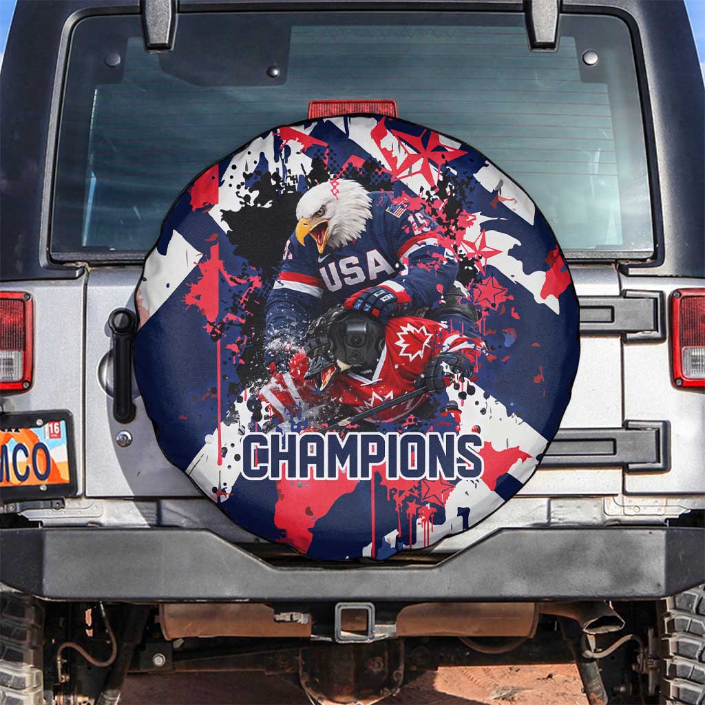 USA Ice Hockey Champions Eagle Spare Tire Cover Patriotic Paint Splash Graffiti Art