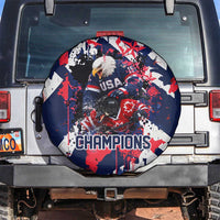 USA Ice Hockey Champions Eagle Spare Tire Cover Patriotic Paint Splash Graffiti Art