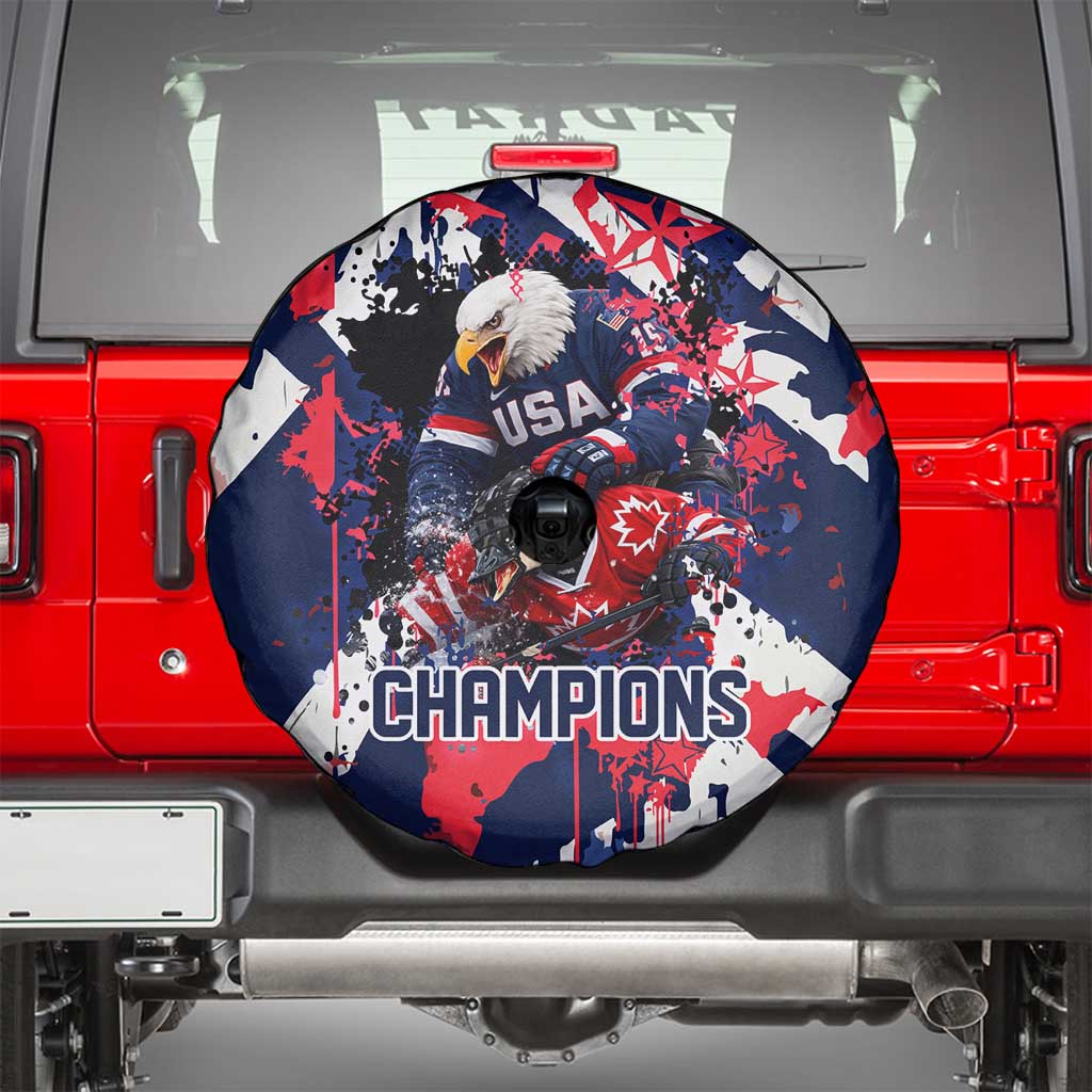USA Ice Hockey Champions Eagle Spare Tire Cover Patriotic Paint Splash Graffiti Art