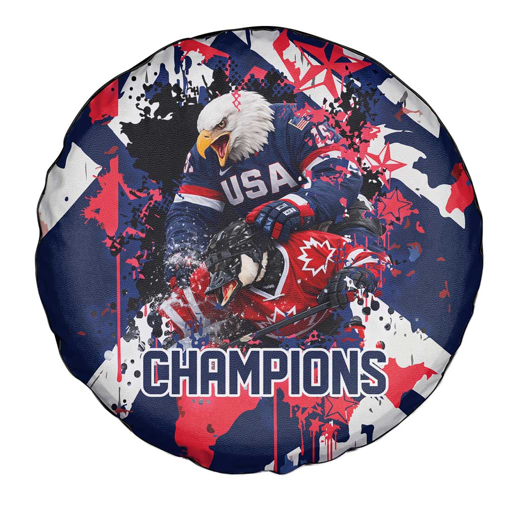 USA Ice Hockey Champions Eagle Spare Tire Cover Patriotic Paint Splash Graffiti Art