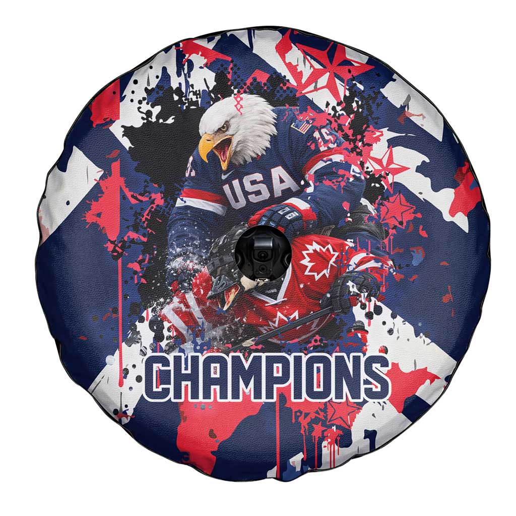 USA Ice Hockey Champions Eagle Spare Tire Cover Patriotic Paint Splash Graffiti Art