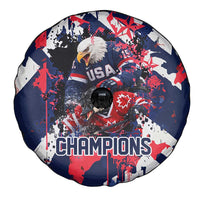USA Ice Hockey Champions Eagle Spare Tire Cover Patriotic Paint Splash Graffiti Art