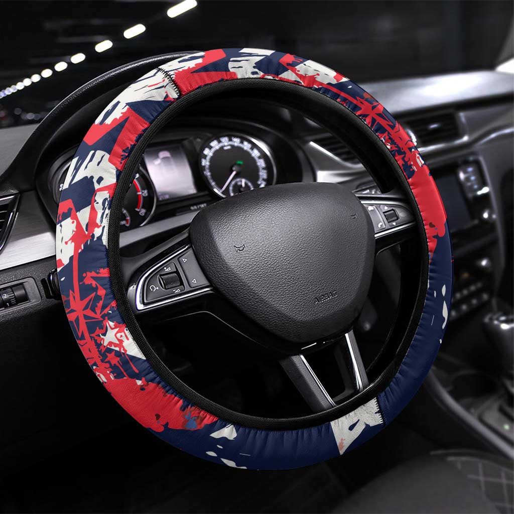 USA Ice Hockey Champions Eagle Steering Wheel Cover Patriotic Paint Splash Graffiti Art