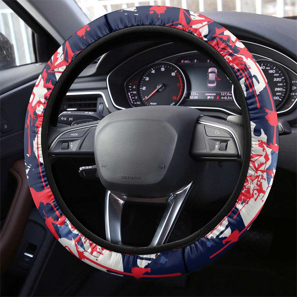 USA Ice Hockey Champions Eagle Steering Wheel Cover Patriotic Paint Splash Graffiti Art