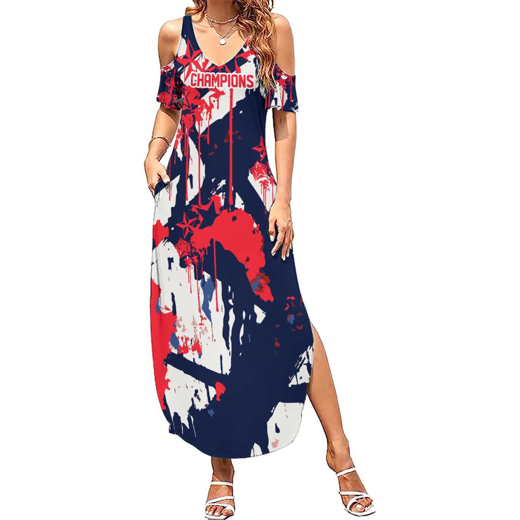 USA Ice Hockey Champions Eagle Summer Maxi Dress Patriotic Paint Splash Graffiti Art