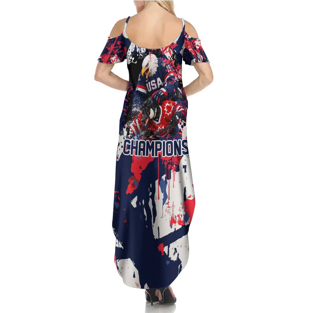 USA Ice Hockey Champions Eagle Summer Maxi Dress Patriotic Paint Splash Graffiti Art