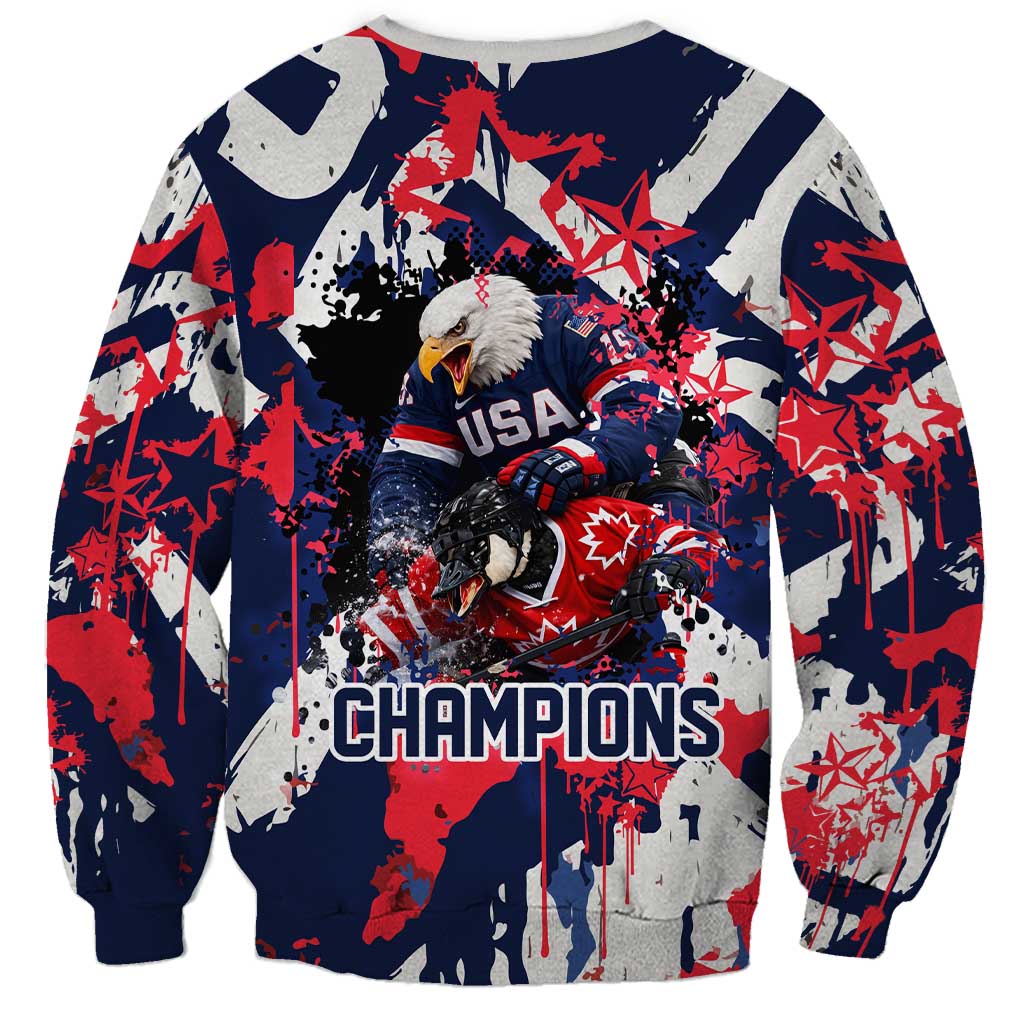 USA Ice Hockey Champions Eagle Sweatshirt Patriotic Paint Splash Graffiti Art