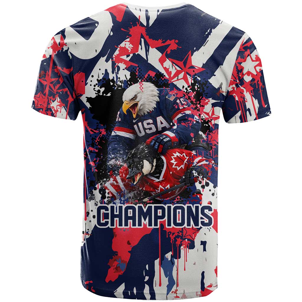 USA Ice Hockey Champions Eagle T Shirt Patriotic Paint Splash Graffiti Art