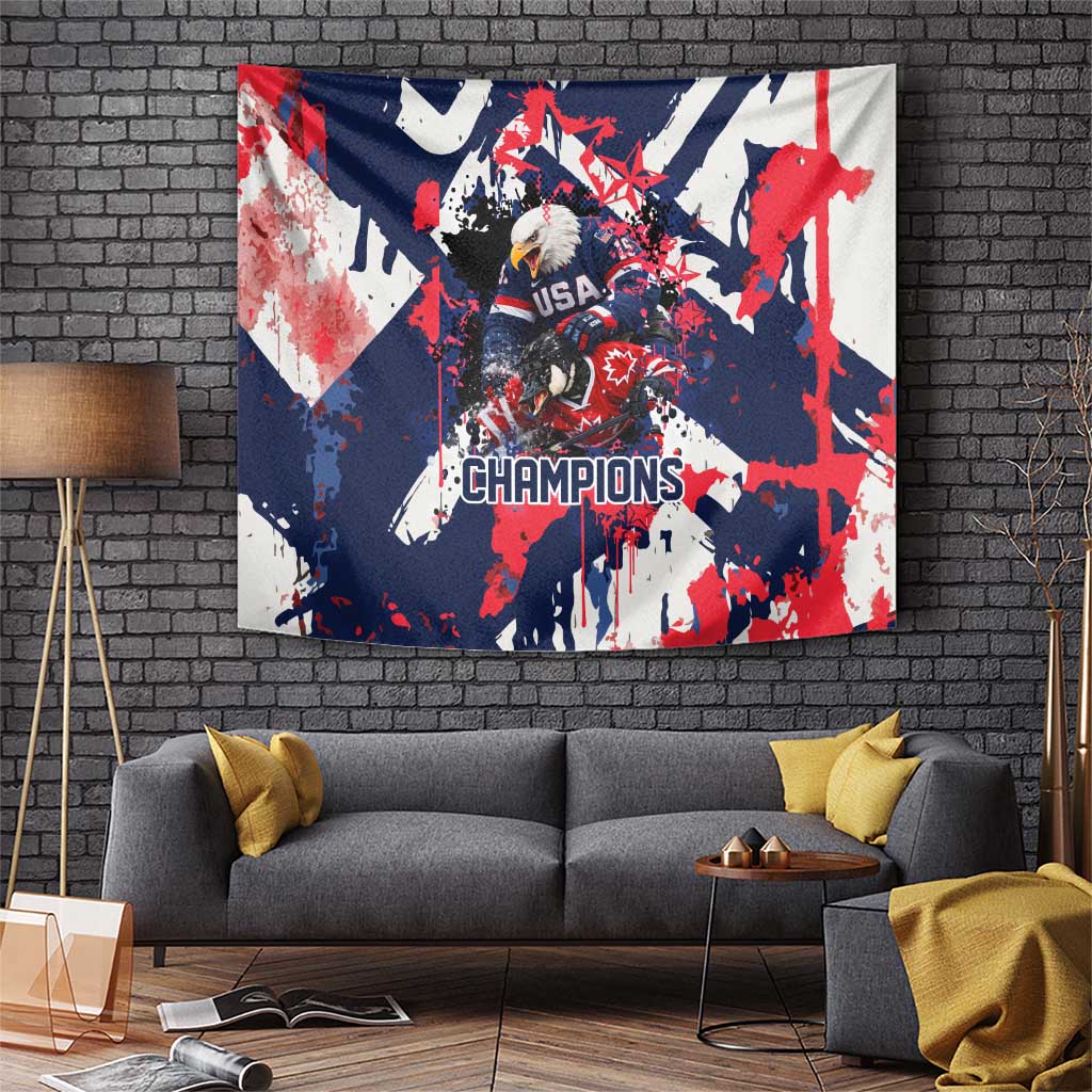 USA Ice Hockey Champions Eagle Tapestry Patriotic Paint Splash Graffiti Art