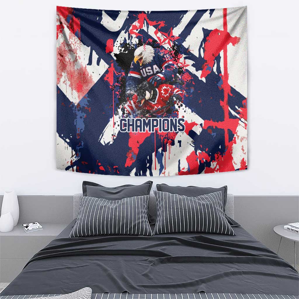 USA Ice Hockey Champions Eagle Tapestry Patriotic Paint Splash Graffiti Art