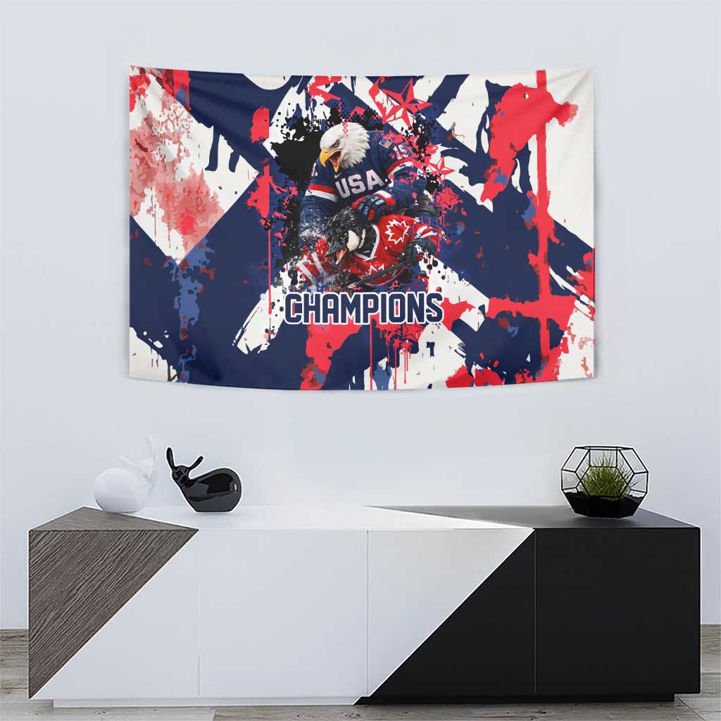 USA Ice Hockey Champions Eagle Tapestry Patriotic Paint Splash Graffiti Art
