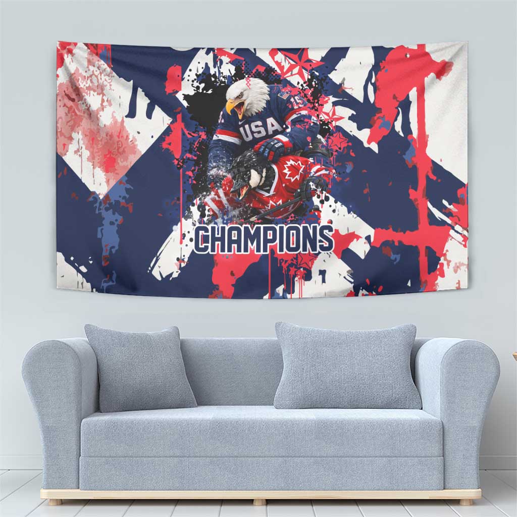 USA Ice Hockey Champions Eagle Tapestry Patriotic Paint Splash Graffiti Art