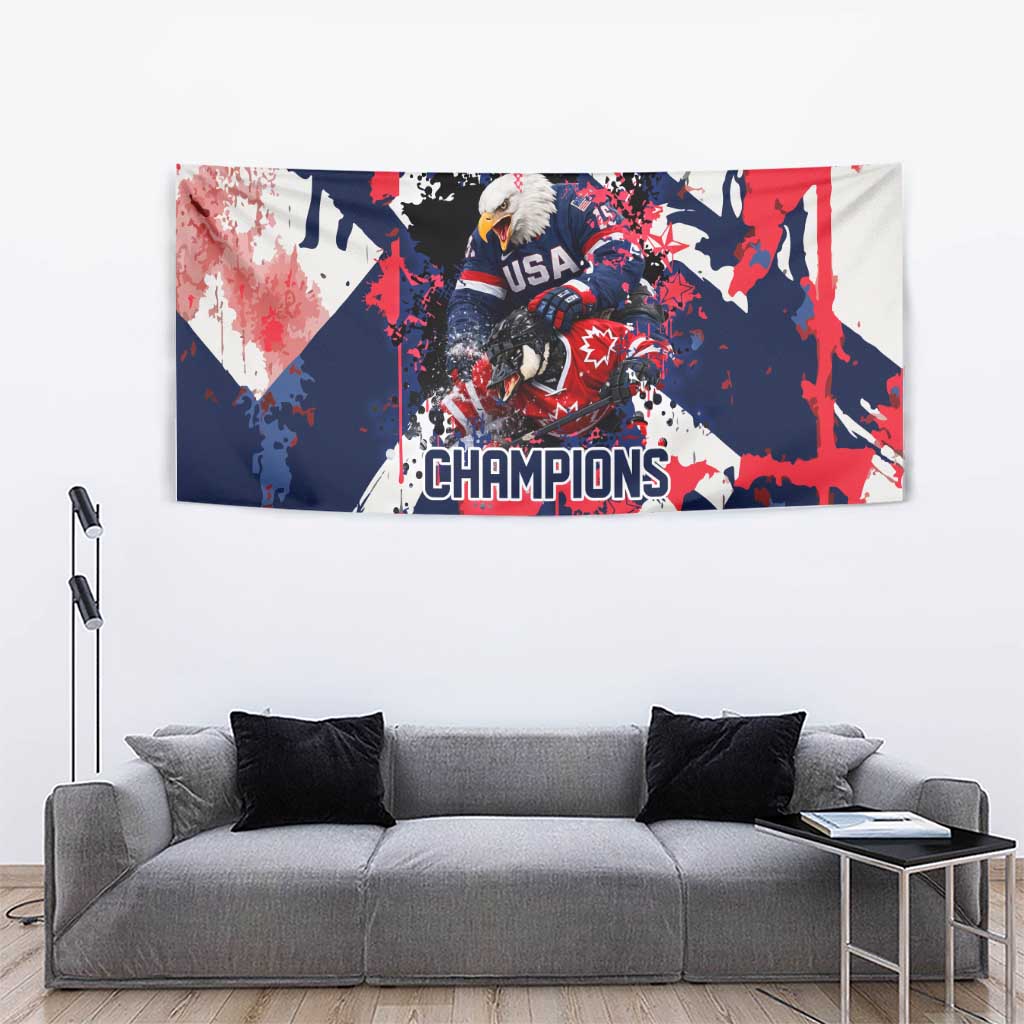 USA Ice Hockey Champions Eagle Tapestry Patriotic Paint Splash Graffiti Art