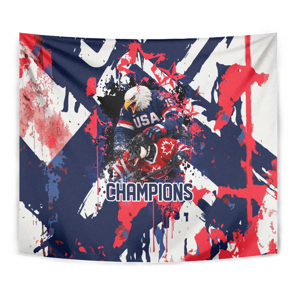 USA Ice Hockey Champions Eagle Tapestry Patriotic Paint Splash Graffiti Art
