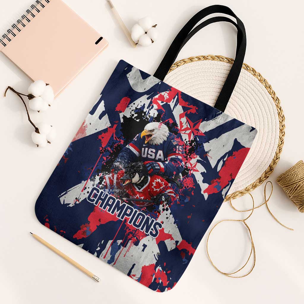 USA Ice Hockey Champions Eagle Tote Bag Patriotic Paint Splash Graffiti Art