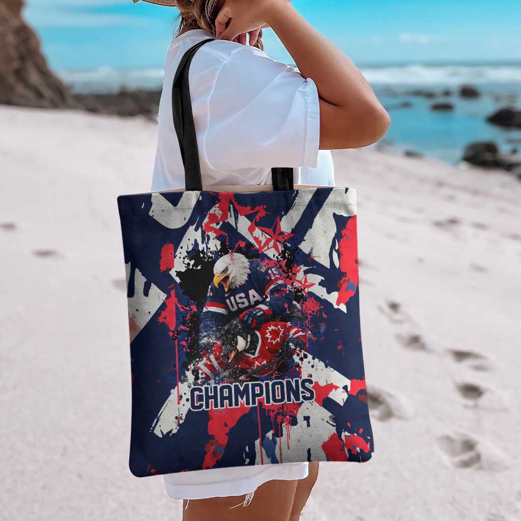 USA Ice Hockey Champions Eagle Tote Bag Patriotic Paint Splash Graffiti Art