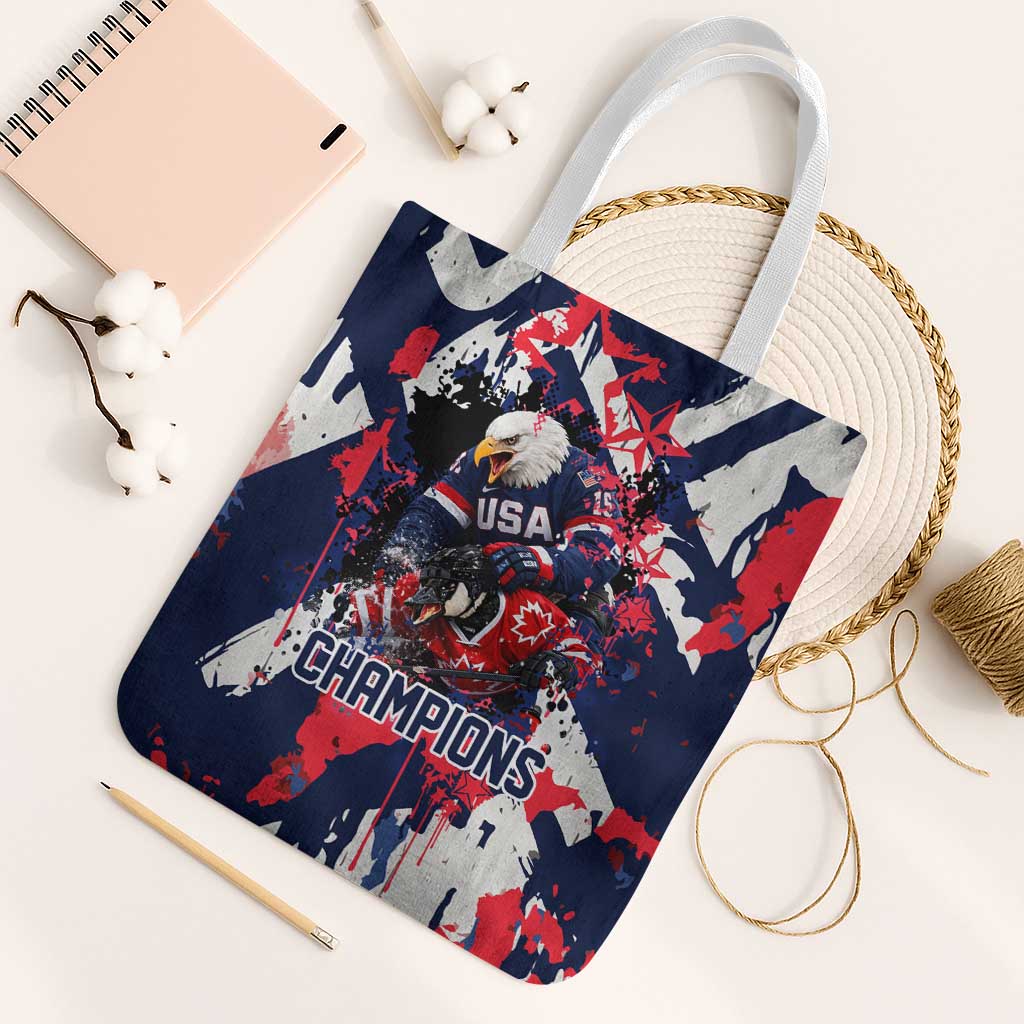 USA Ice Hockey Champions Eagle Tote Bag Patriotic Paint Splash Graffiti Art