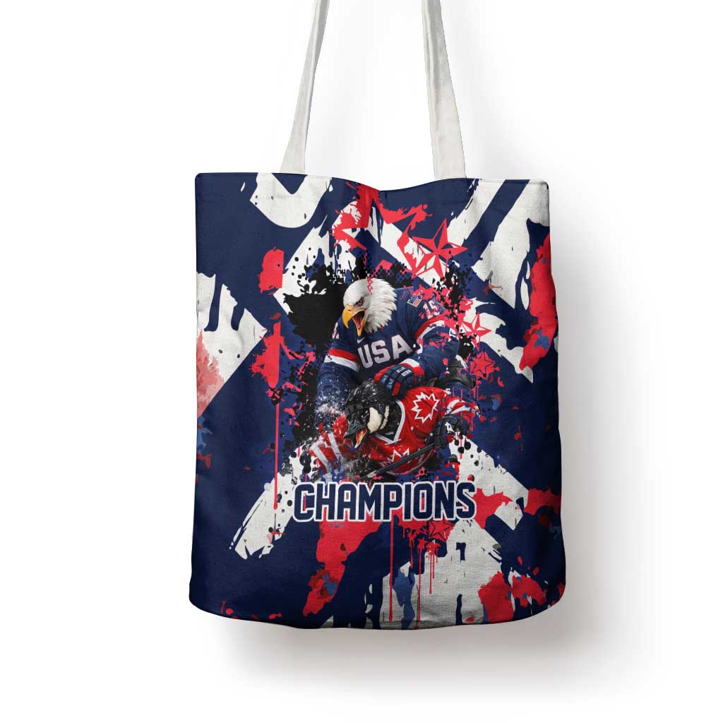 USA Ice Hockey Champions Eagle Tote Bag Patriotic Paint Splash Graffiti Art