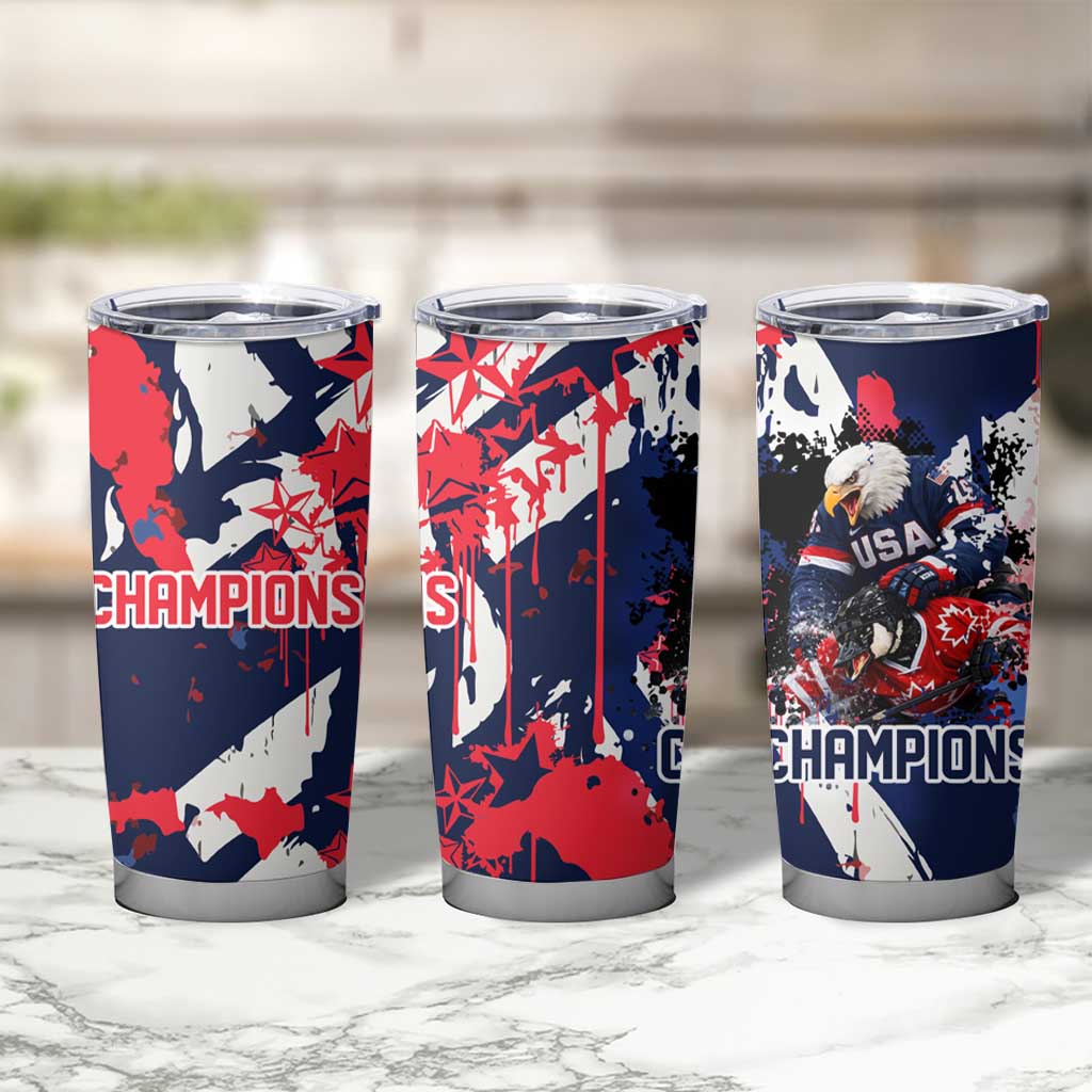USA Ice Hockey Champions Eagle Tumbler Cup Patriotic Paint Splash Graffiti Art
