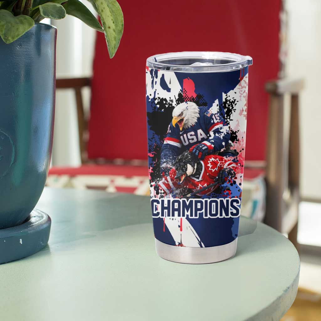 USA Ice Hockey Champions Eagle Tumbler Cup Patriotic Paint Splash Graffiti Art