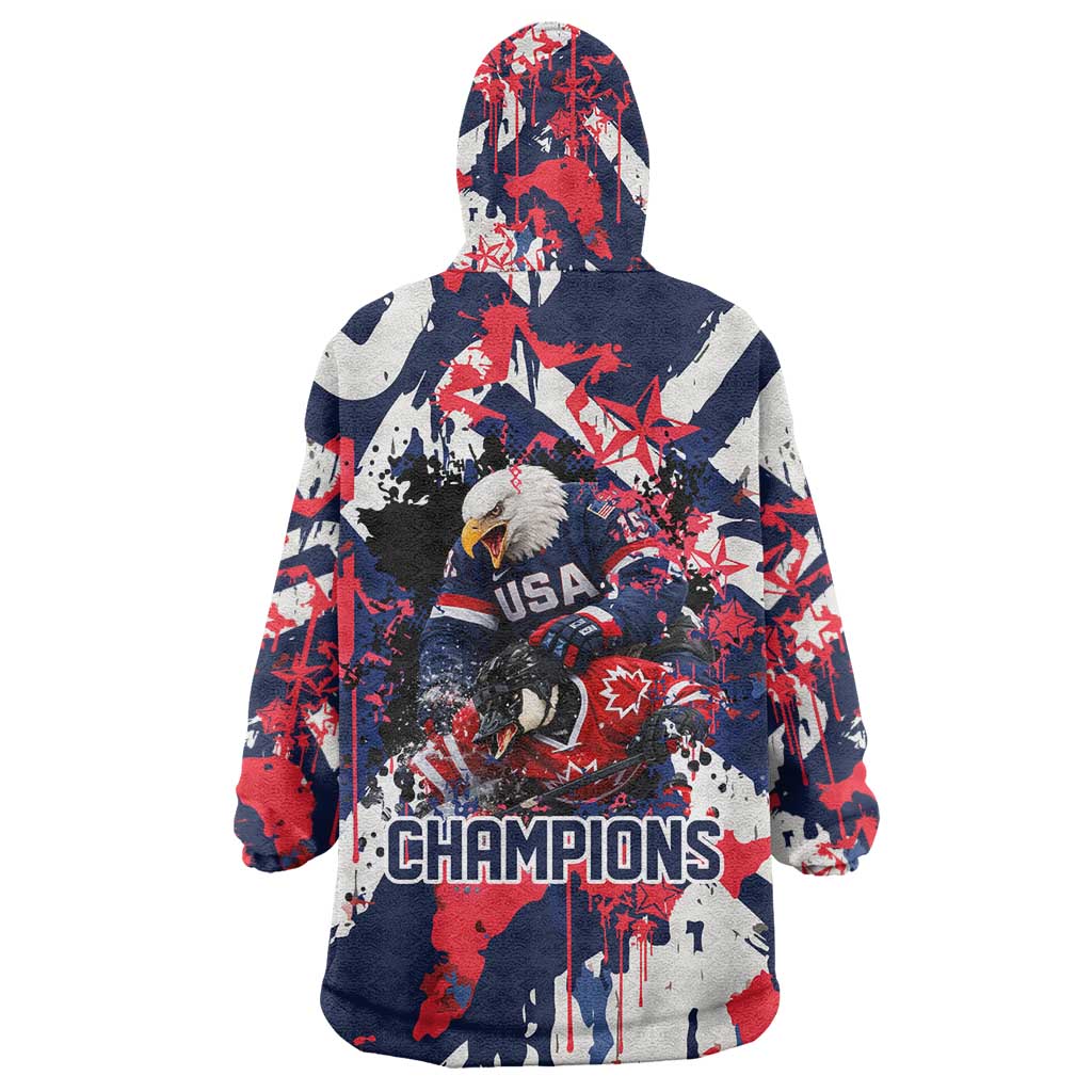 USA Ice Hockey Champions Eagle Wearable Blanket Hoodie Patriotic Paint Splash Graffiti Art