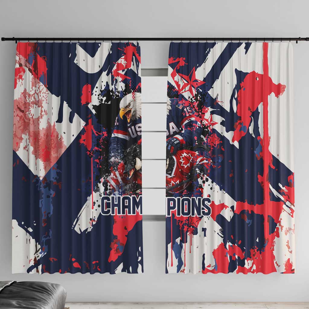 USA Ice Hockey Champions Eagle Window Curtain Patriotic Paint Splash Graffiti Art