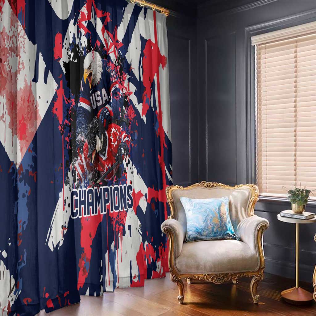 USA Ice Hockey Champions Eagle Window Curtain Patriotic Paint Splash Graffiti Art