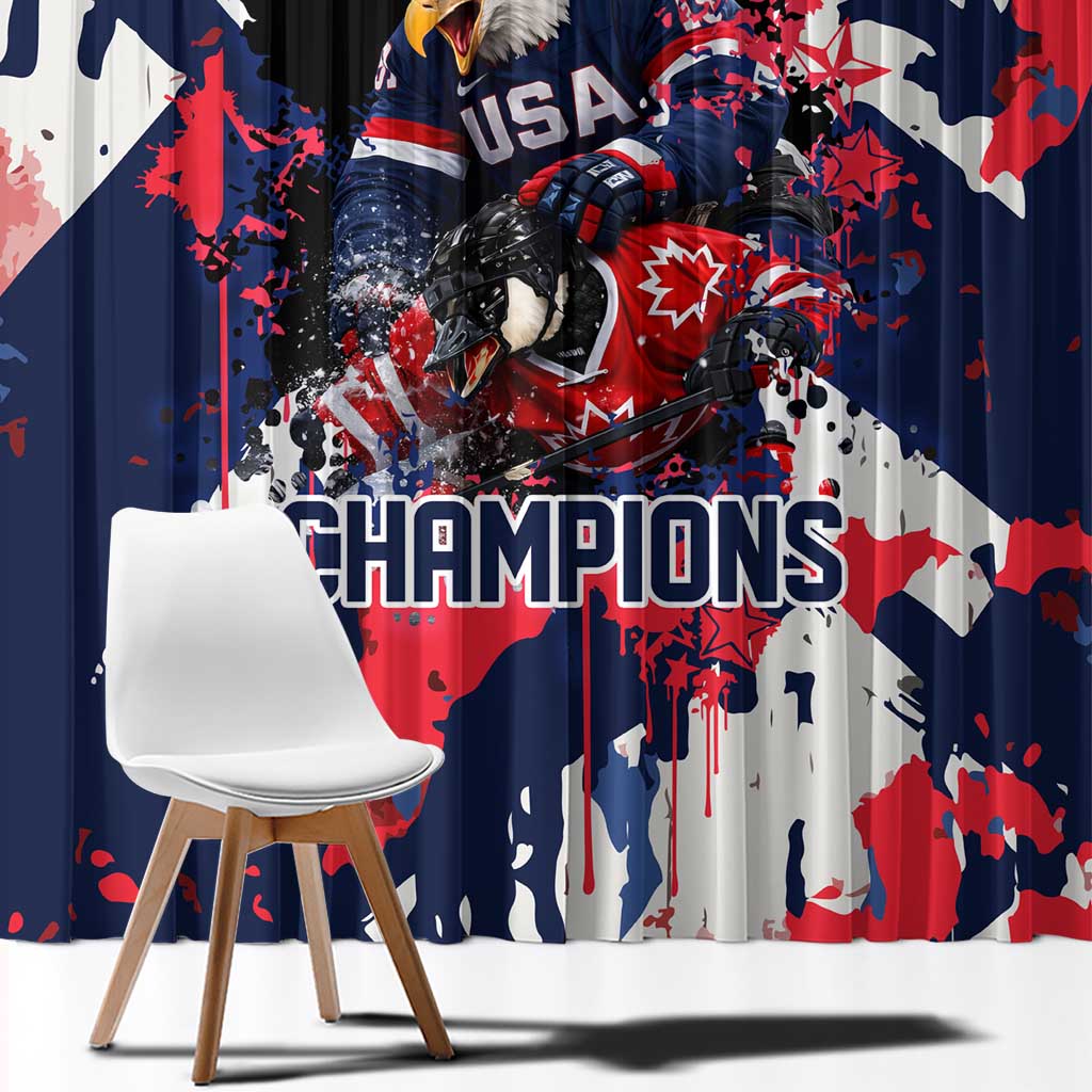 USA Ice Hockey Champions Eagle Window Curtain Patriotic Paint Splash Graffiti Art