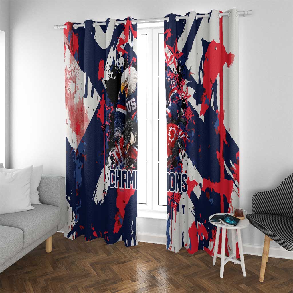 USA Ice Hockey Champions Eagle Window Curtain Patriotic Paint Splash Graffiti Art