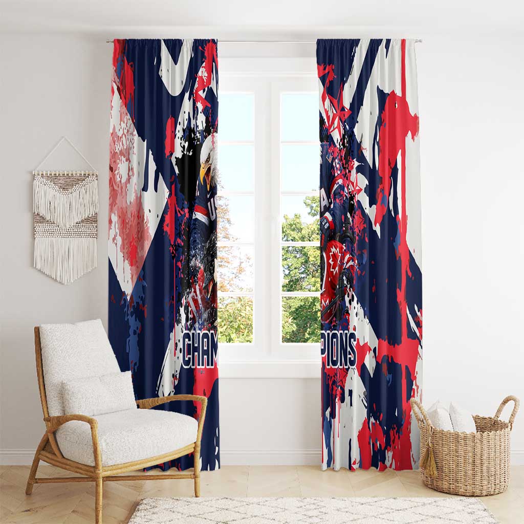 USA Ice Hockey Champions Eagle Window Curtain Patriotic Paint Splash Graffiti Art