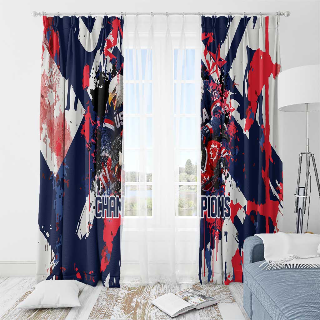 USA Ice Hockey Champions Eagle Window Curtain Patriotic Paint Splash Graffiti Art