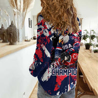 USA Ice Hockey Champions Eagle Women Casual Shirt Patriotic Paint Splash Graffiti Art