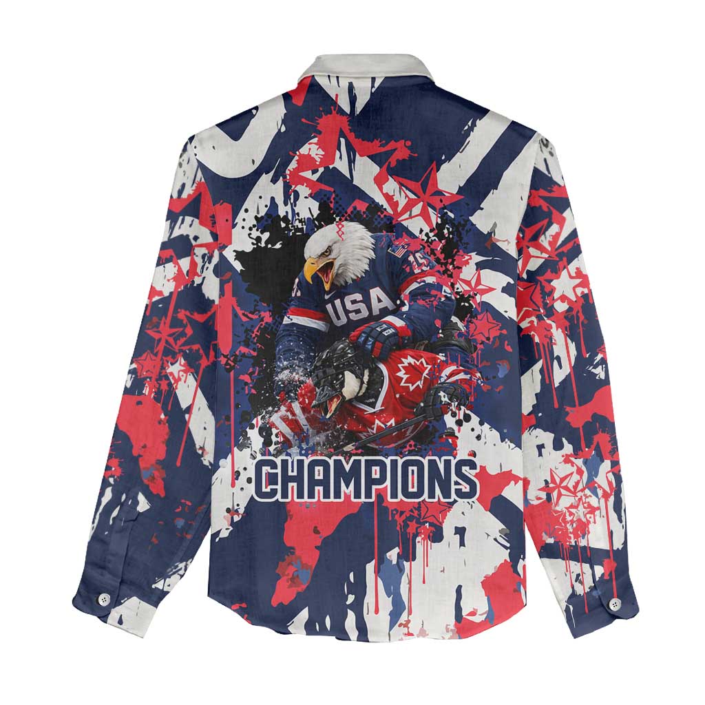 USA Ice Hockey Champions Eagle Women Casual Shirt Patriotic Paint Splash Graffiti Art