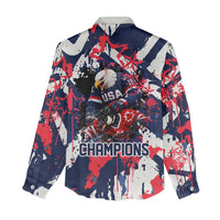 USA Ice Hockey Champions Eagle Women Casual Shirt Patriotic Paint Splash Graffiti Art