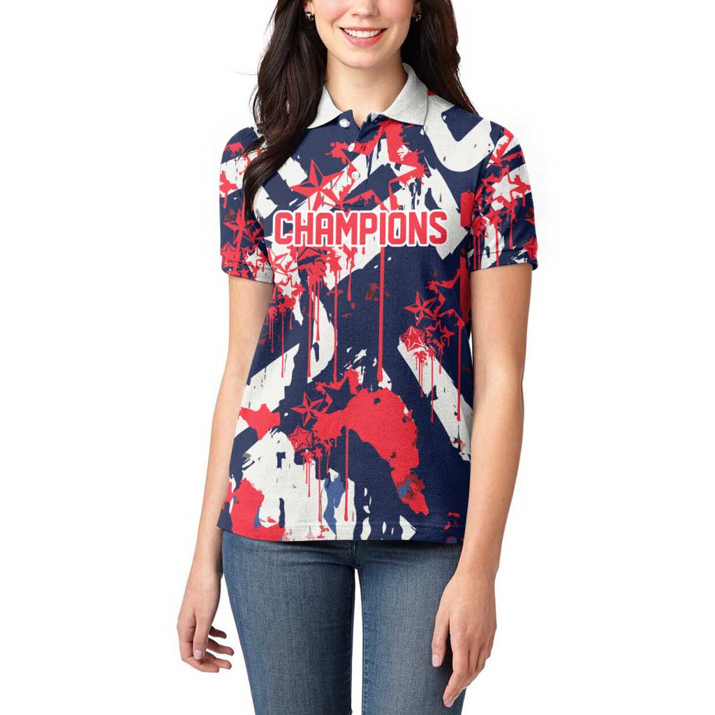 USA Ice Hockey Champions Eagle Women Polo Shirt Patriotic Paint Splash Graffiti Art